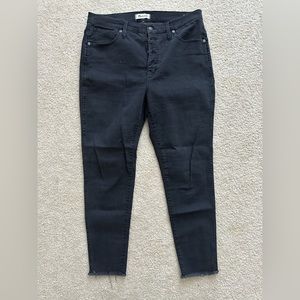 NWOT madewell high rise skinny Berkeley black button fly frayed ankles size 32